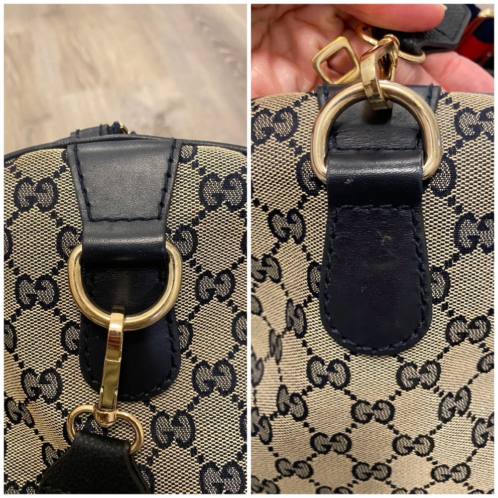 SOLD- AUTHENTIC GUCCI Canvas/leather Vintage Boston Bag Crossbody Red/Navy - Picture 12 of 15